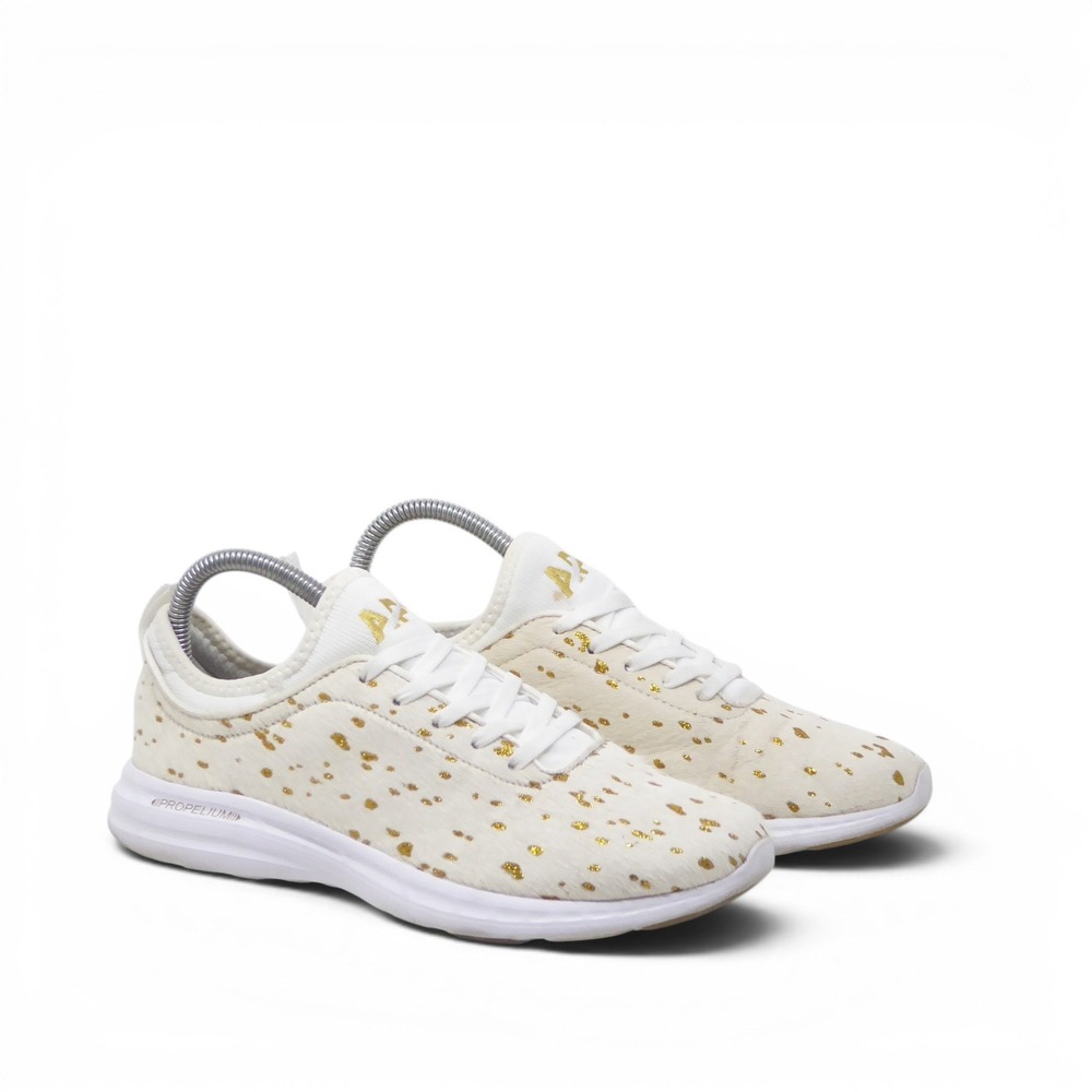 APL Womens Sneakers White Gold Calf Hair Metallic Splatter Phantom W Size 7.5